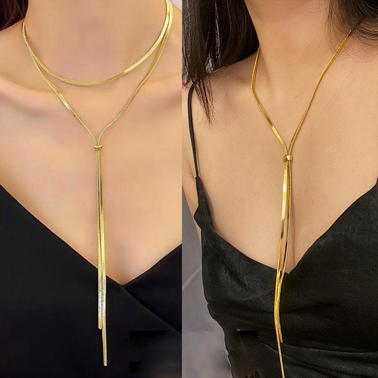 100cm Minimalist Long Tassel Sweater Snake Chain Necklace for Women Stainless Steel Simple Y Necklaces Love Gift for Her
