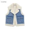 Winter Warm Waistcoat Jacket Women Thick Patchwork Female Vest Autumn Winter Lapel Fleece Pocket Sleeveless Lady Streetwear