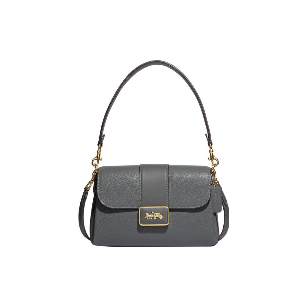 Coach Grace 26 Flap Closure Leather Handbag Women handbags Granite CF390-IMGRT