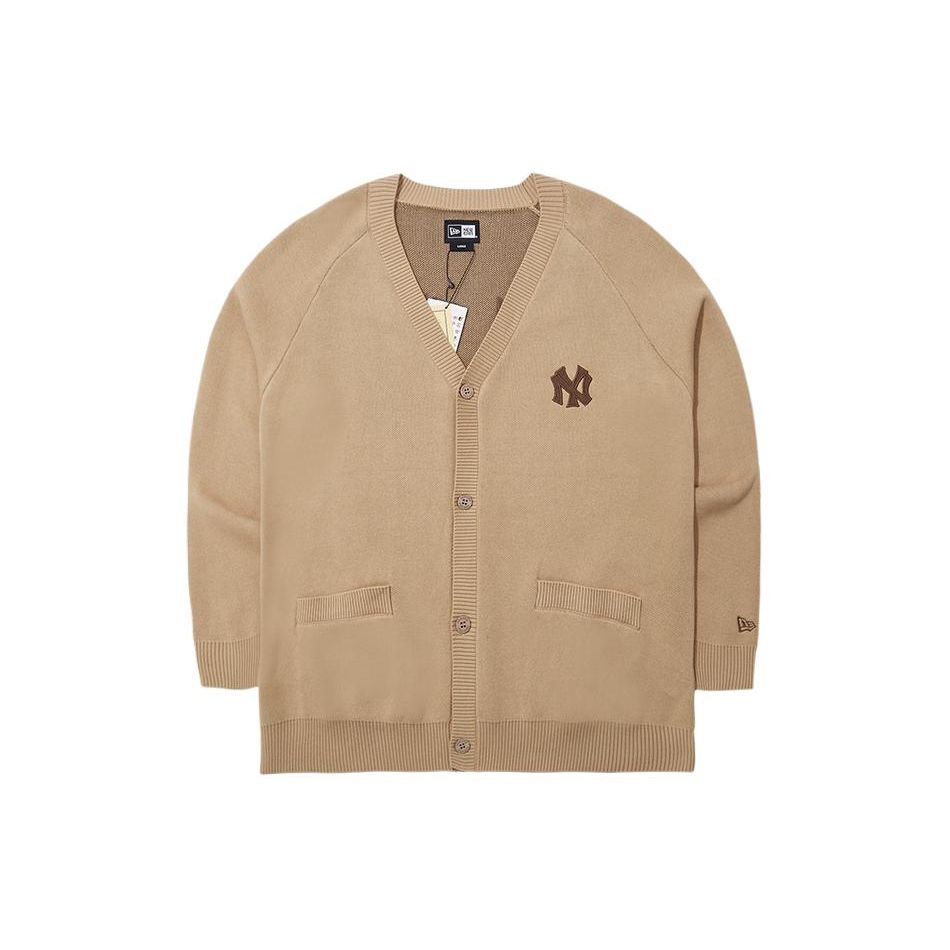 New Era SS24 MLB New York Yankees V-Neck Letter Melange Pattern Loose Long Sleeve Knit Sweater Unisex sweater Khaki 14187469