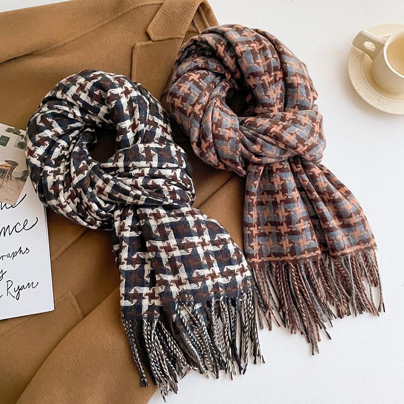 Print Logo Design Fluffy Double Sided Woven Cashmere Scarf Pashmina Shawl