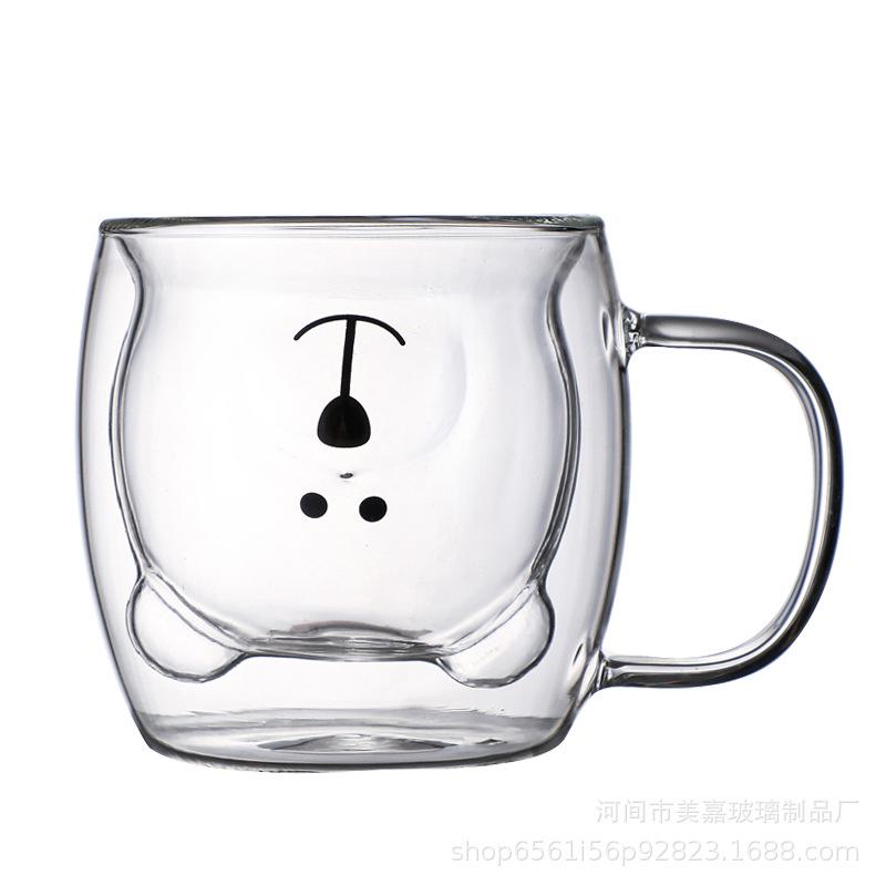 250 мл прозрачная двойная стеклянная кружка с изображением медведя, животного, кофейная кружка с изображением мультфильма, молока, сока, чая, питьевые чашки, бокалы для вина и напитков