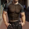 Men Round Neck Short Sleeve Mesh Sheer Patchwork Fitted Cropped T-shirts