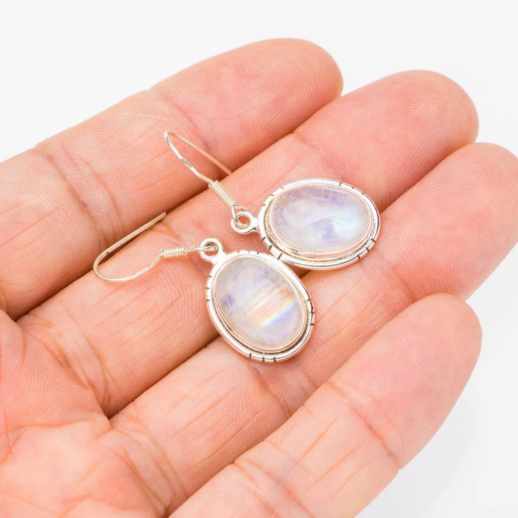 STARGEMS ® Серьги ручной работы из стерлингового серебра 925 пробы с натуральным лунным камнем 1,5 дюйма E5507