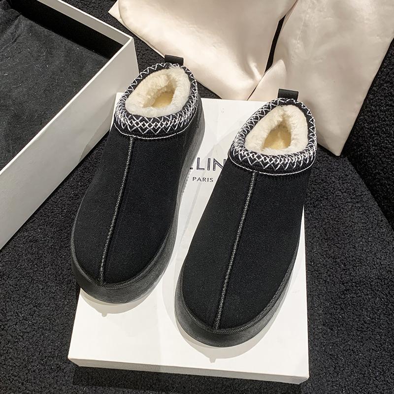 2024 Новые женские шерстяные тапочки, теплые шерстяные низкие сапоги на платформе, тапочки, женские уличные нескользящие ботинки, обувь для женщин