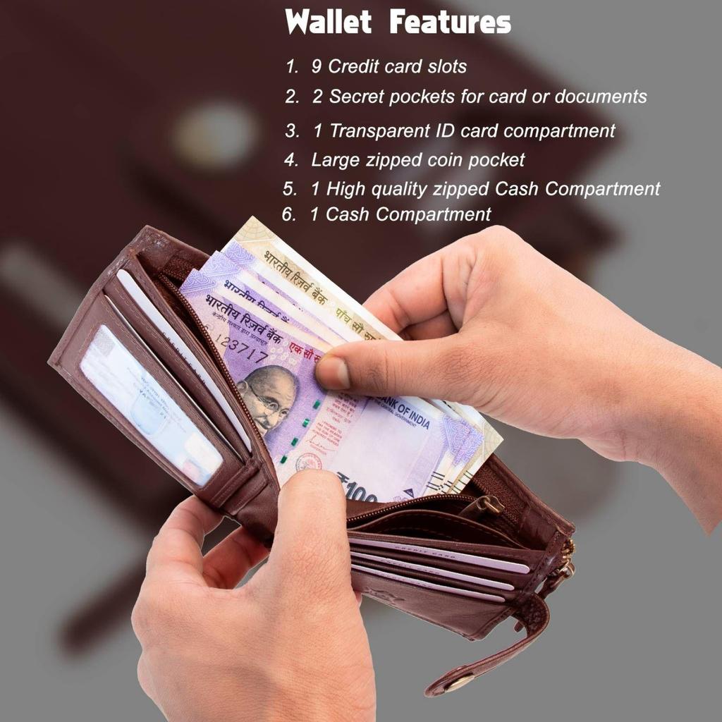 Мужской повседневный синий кошелек из натуральной кожи с RFID-меткой  (10 слотов для карт)