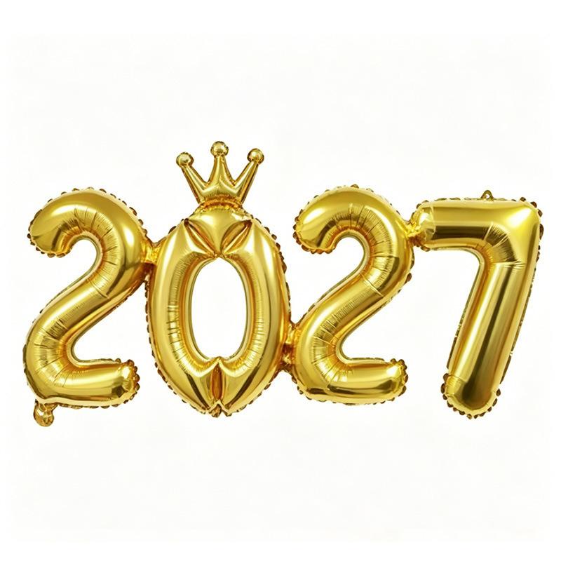 2027 Шарик-цифра из алюминиевой фольги Соединенный Новогоднее украшение, Стиль с короной/Базовый для Рождественской вечеринки Фотофон