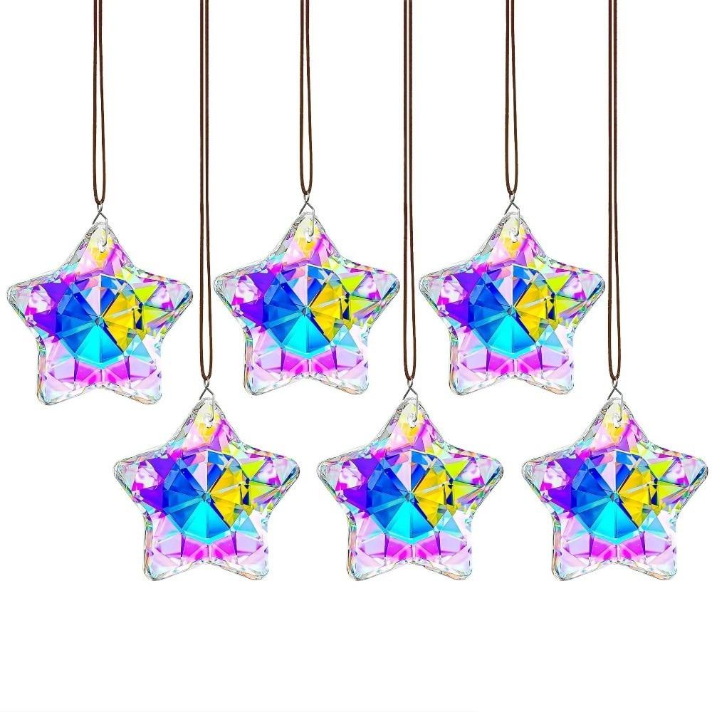 6pcs Stars Christmas Tree Hanging Ornament Creative Sun Catcher Crystal Pendant Balcony
