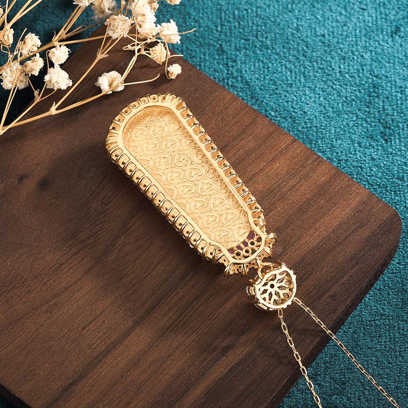 2022 Весна/Лето Китайский стиль Позолоченная медь Амулет мира Натуральный фиолетовый агат Подвеска Ожерелье