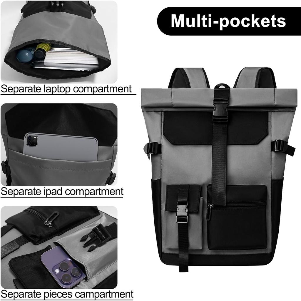 Большой водонепроницаемый рюкзак Rolltop, 27 л, для мужчин и женщин, 15,6-дюймовый школьный рюкзак, легкий велосипедный противоугонный рюкзак для работы, колледжа, отдыха