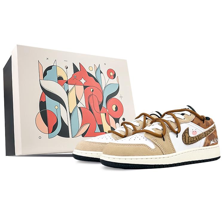 Jordan Air Jordan 1 Low Винтажные Баскетбольные Кроссовки Женские Белые Коричневые DZ5368-201(Team40-S-BOX)