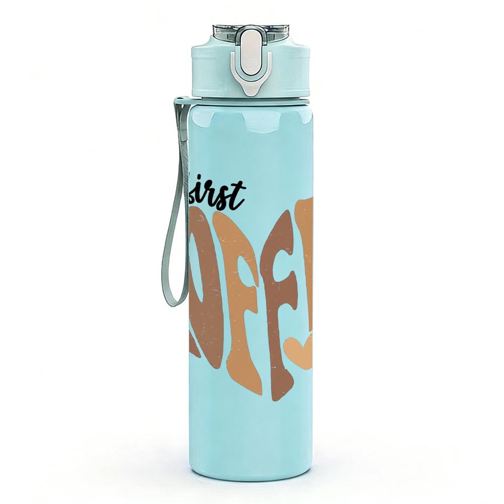 1PC But First Coffee Heart Shape 750ml Color Plastic Sports Water Bottle Leakproof Flip Straw Lid Suitable for Sports Office Home Use