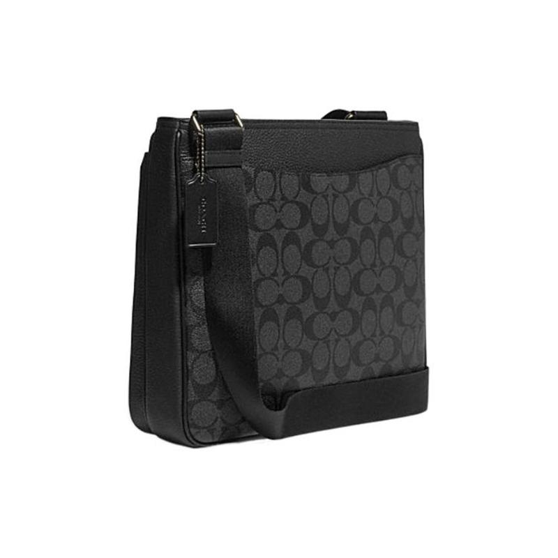 COACH File 29 classic presbyopic zipper closure ski pattern patch cow leather and artificial leather crossbody bag large size women's black