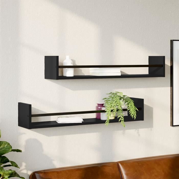 VidaXL Wall Shelves with Bars 2 Pcs Black 80x16x14 Cm 835439