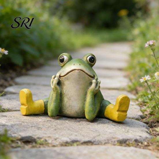 Decorative Frog Statue for Patio Sitting Resin Stretching His Legs Ornament Garden Pool Decor Figurine Outdoor Indoor Plant Pot Desk Shelf Decoration