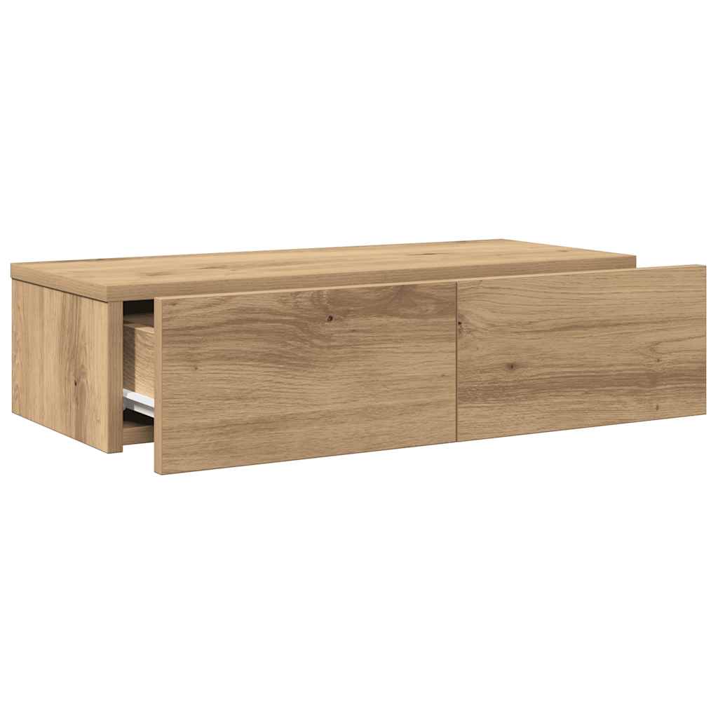 Wall Mounted Shelf with Drawers Artisan Oak Finish 60 x 26.5 x 15 cm
