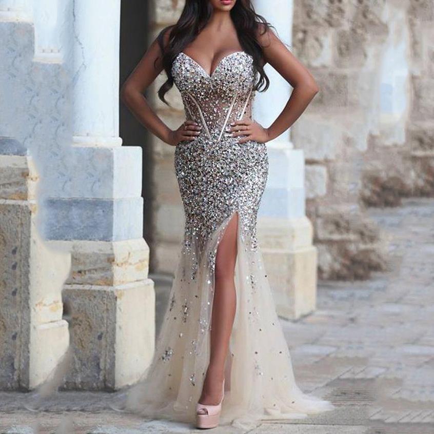 Новое сексуальное золотое платье-русалка с V-образным вырезом, без рукавов, длинное, элегантное, для банкета, вечернее платье, длинное платье