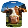 Plus Size 7XL Summer Digital Printed Cow Head Animal Pattern T-shirt Pullover Round Neck Men's Street Trendy Top