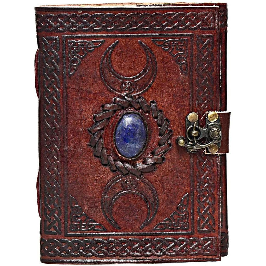 Винтажный кожаный блокнот ручной работы с шипами Moon Blue Lapiz Gemstone