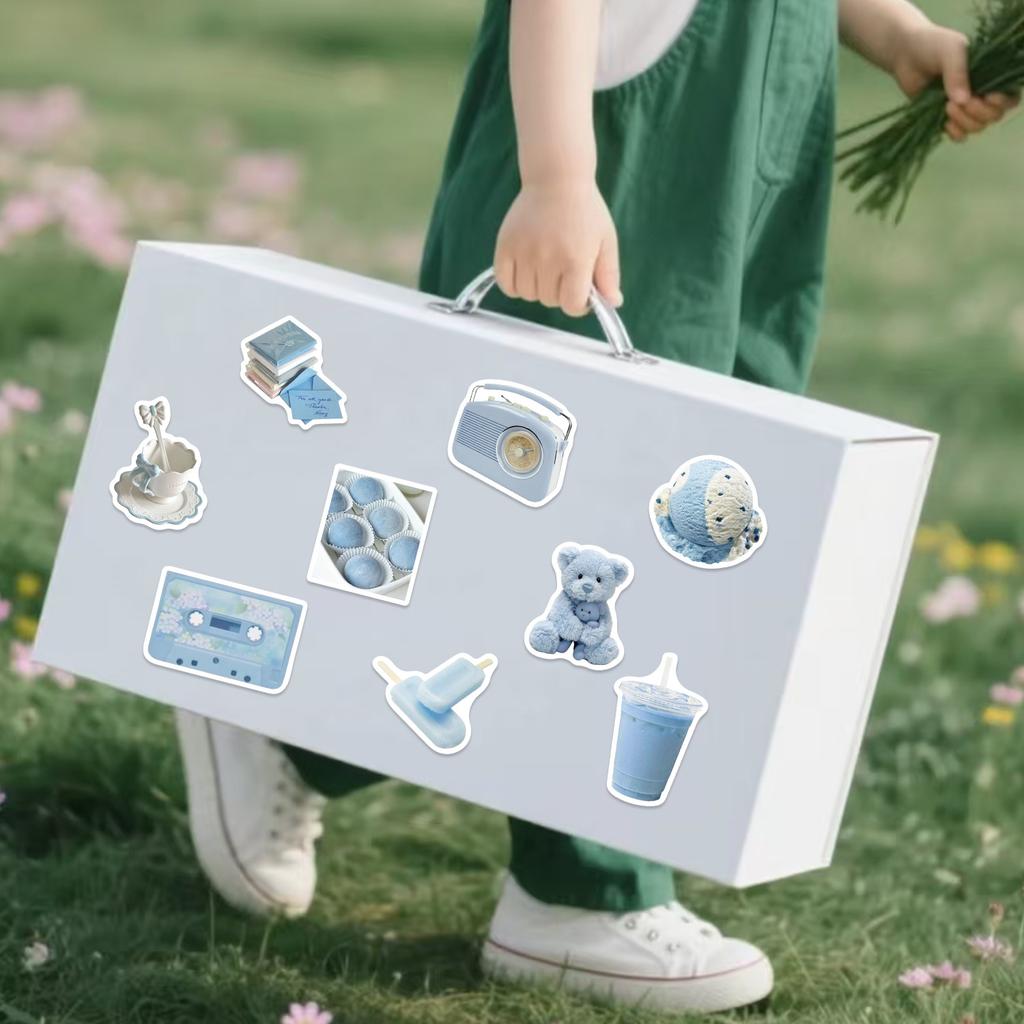 50Pcs/Set Baby Blue . Coastal Aesthetic Stickers DIY Fashion Waterproof Doodle Decals Stickers