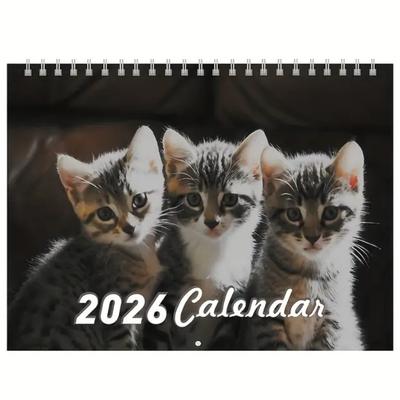 2026 Милый календарь с котятами табби 12-месячный планировщик Настенный календарь Дом Офис