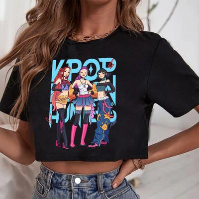 2025 Kpop Охотники на демонов Укороченные топы Футболка Подарок для нее Женские футболки с круглым вырезом Летние футболки с коротким рукавом Мода женская одежда одежда y2k