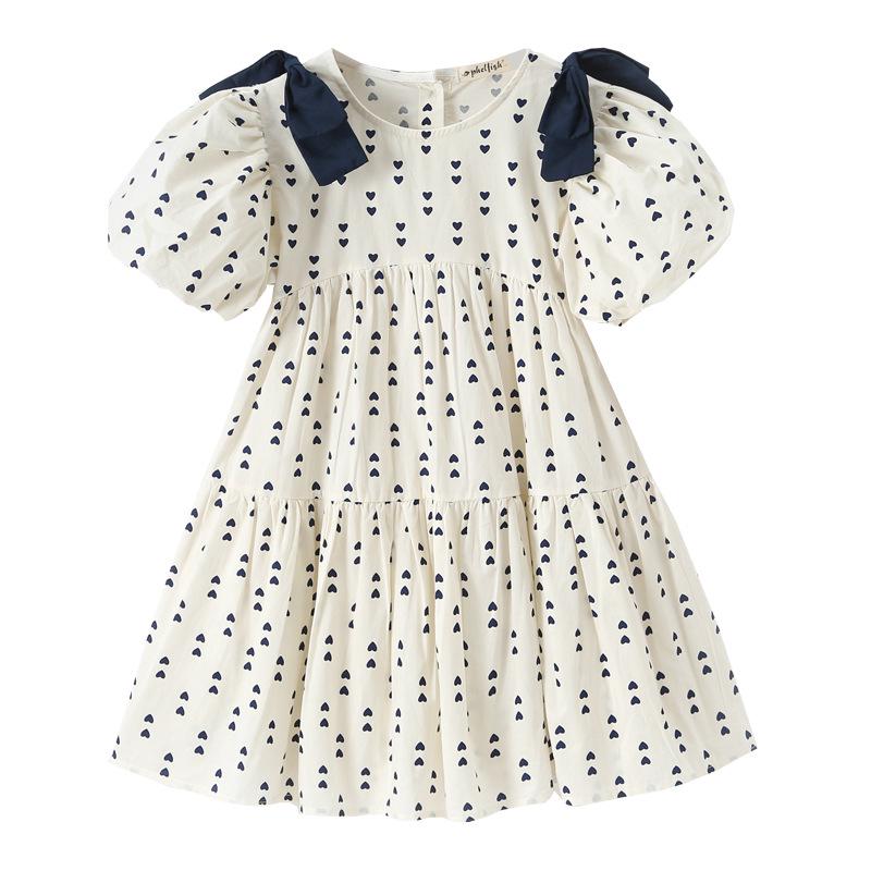 2025 Summer Korean Puff Sleeve Cotton Dress for Girls - Children's One-Piece Skirt