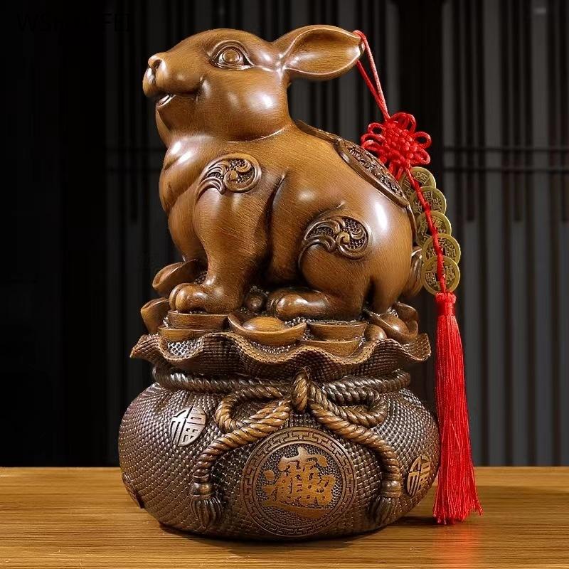 Sha Jin Rabbit Ornament Zodiac Rabbit Saves Money Decoration of living room, wine cabinet, office Resin Craft Gifts