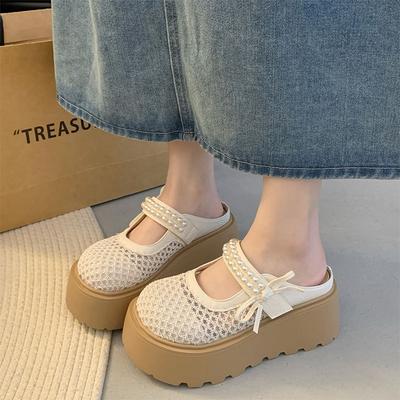 JX толстая подошва увеличение внутренней высоты 8 см маленькие крутые тапочки женские летние новые сетчатая сумка голова полушлепки