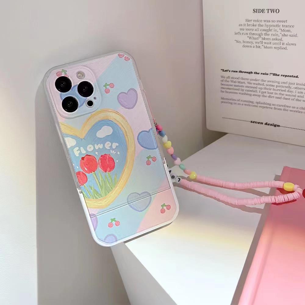 Чехол Love Rainbow Chain для Iphone 12 Pro Max 13 11 7 8 Plus, мягкий силиконовый чехол для Iphone Xs X Xr Se с подставкой и ремешком