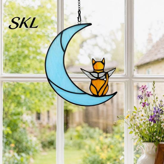 Acrylic Cat Suncatcher Hanging Pendant with Chain, Animal Ornament for Window Light Translucent Wall Decor, Cute Lover Gift Home Room Decoration Decor