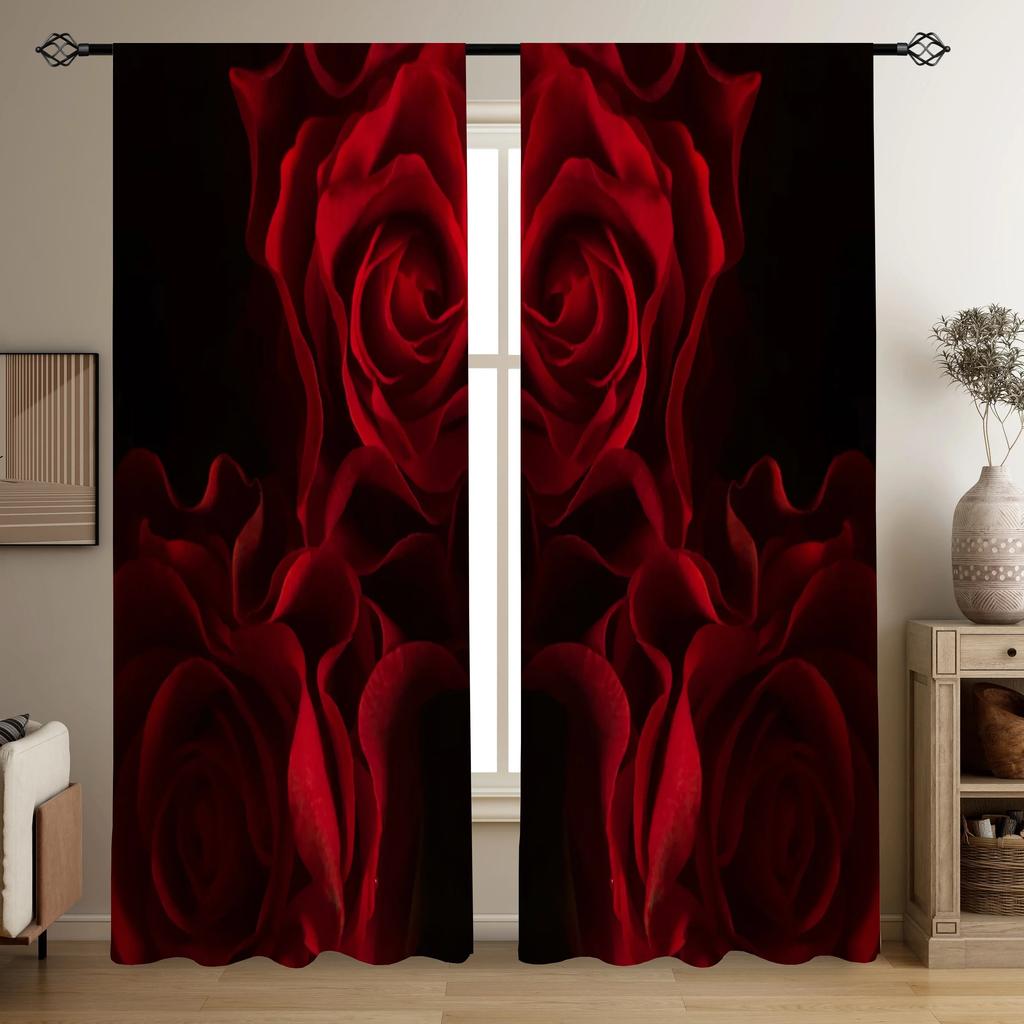 3D 2panels Blooming Roses Printed Curtain, For Bedroom Office Kitchen Living Room Study Home Decor