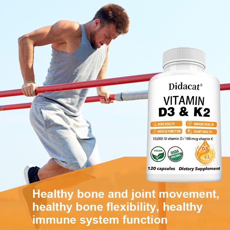 Didacat Vitamin D3 & K2 10000 IU, USDA Organic 120 Capsules Bone & Immune Health Supplement
