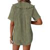 Women Summer Short Sleeve Shirt Dress Style Blouse Ruffle Collar Button Front Closure Casual Loose Fit Textured Top