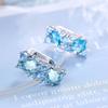 Geometry Female Silver Color Round Oval Cut Sky Blue Zircon Clip Earrings Valentine Gift