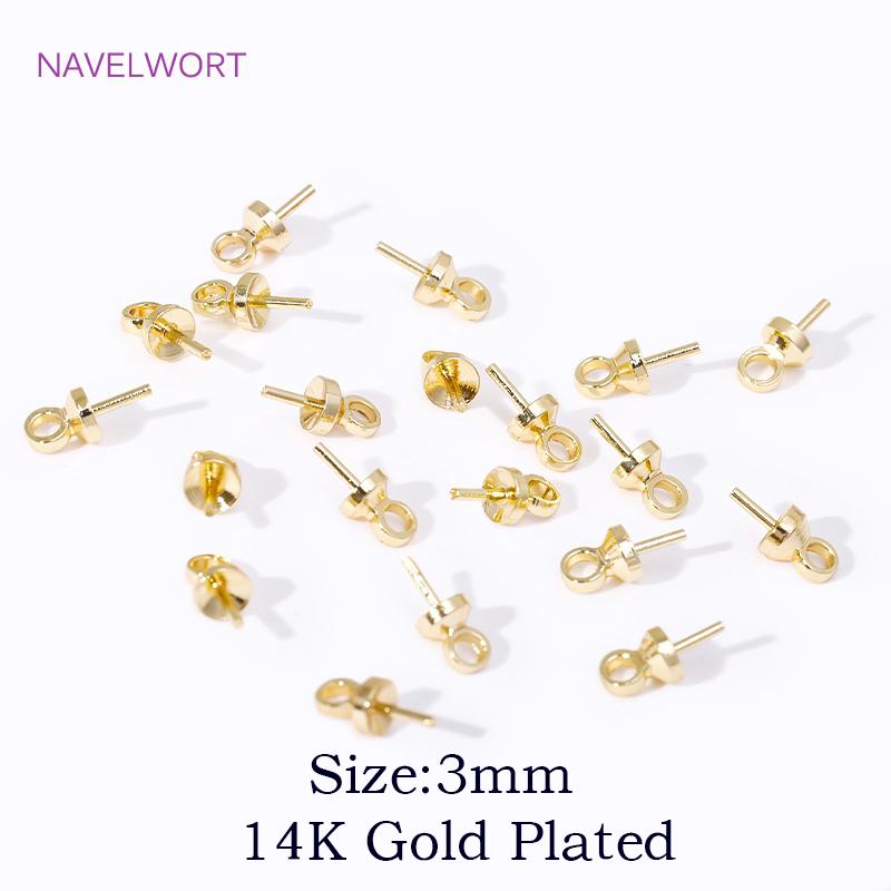 18K Gold Plated Brass Eye Pins Bail Top Drilled,Pearl Pendant Mounting Bails Connectors For DIY Jewelry Making Accessories
