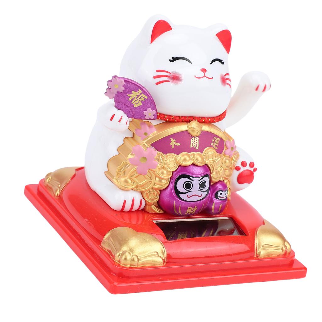 Lucky Cat Waving Arm Solar Powered Light Sensor Wealth Welcoming Fortune Cat Decoration for Home Car Dashboard