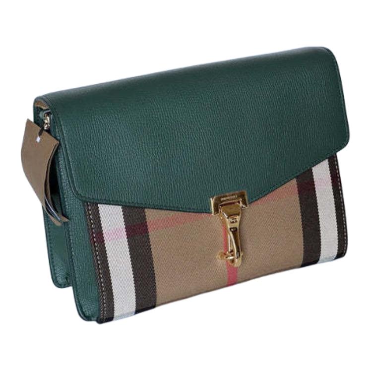 Burberry Check Print Flap Closure Small Calfskin Crossbody Shoulder Bag Women bags Green 80801611