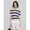 Chuyu Women's Retro Striped Lyocell Polo Knit Top