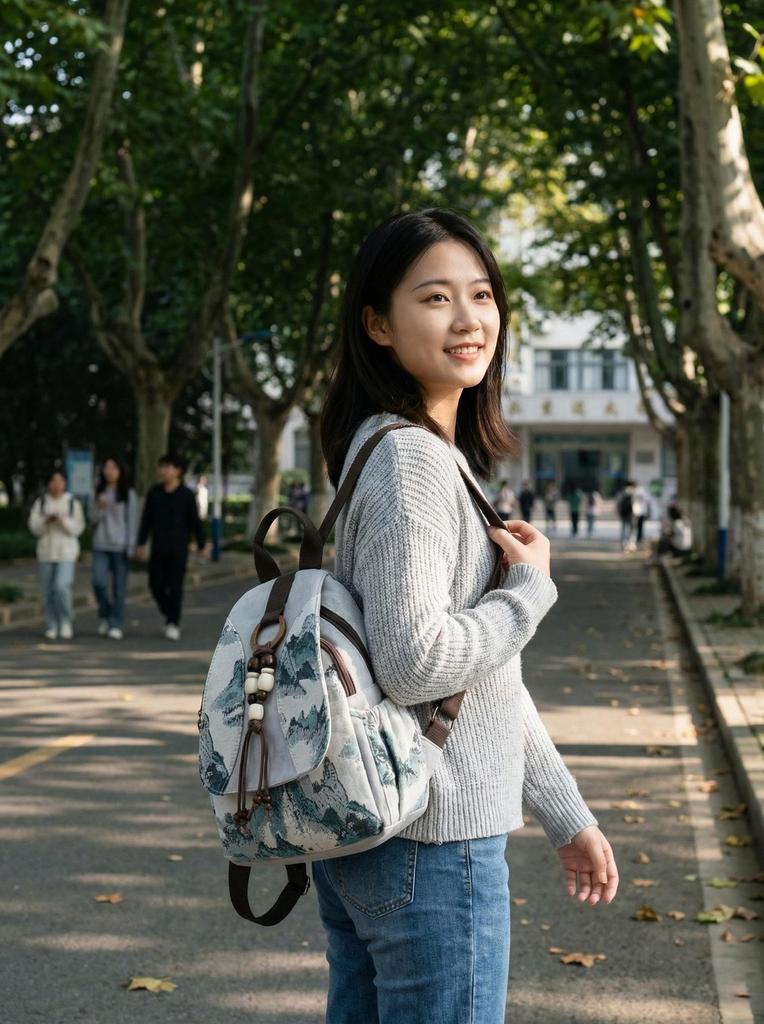 Traditional Chinese Ink Landscape Pattern Canvas Rucksack With Embroidery For Casual Outings