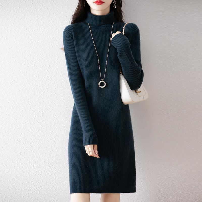 Женское платье-свитер 100% шерсть MODERN NEW SAGA Водолазка вязаный длинный пуловер зимние джемперы шерстяное длинное платье женское
