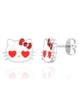 Hello Kitty Stud Sanrio Silver Plated Crystal Earrings for Officially Licensed Hello Kitty Crystal Earrings, Women, Jewelry. , Brass,