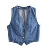 Women's Denim Vest Denim Women Fashion Front Button Denim Waistcoat Vintage V Neck Sleeveless Female Outerwear Chic Vest Tops