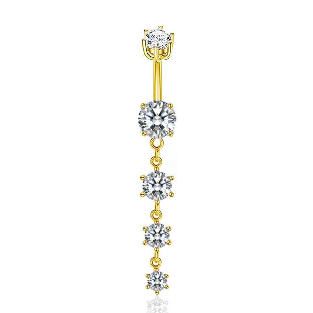 Copper Zircon Belly Button Ring Long Dangled Body Jewelry Sexy Stainless Steel Navel Piercing  Men