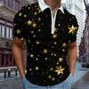 Casual Lapel T-shirt Young Men's Fashion Zipper T-shirt Short Sleeve T-shirt Men's 3D Starlight Print T Shirt