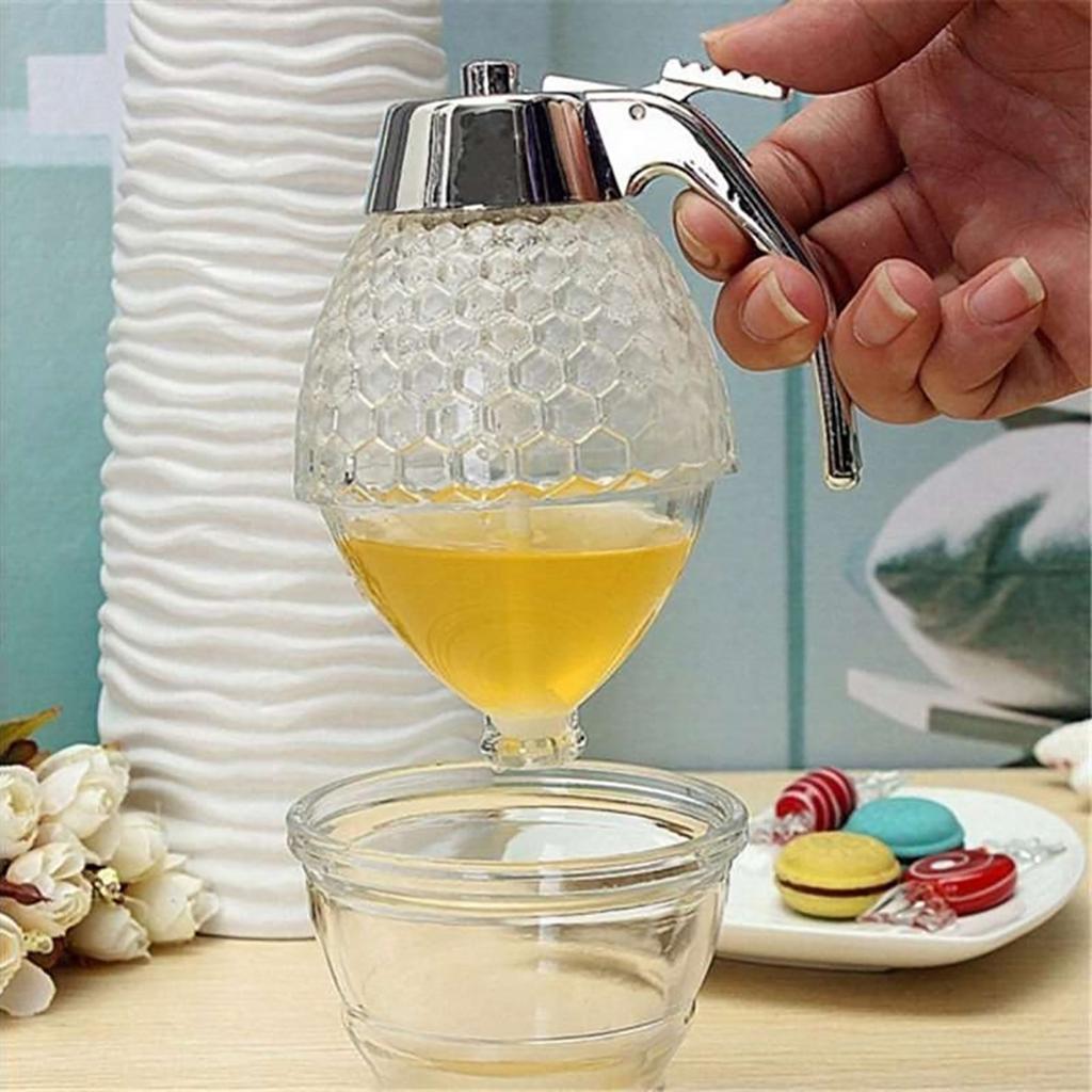 Multifunction Transparent Honey Juice Syrup Drip Dispenser Kitchen Container Jar Pot 200ML AVE