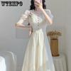 Женское милое кружевное платье с высокой талией и вышивкой, темпераментные французские нишевые платья в стиле ретро в стиле феи