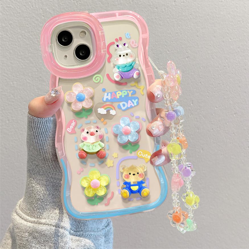 Применимо к iPhone13pro Apple 15 Чехол для мобильного телефона 14 Bear Flower Boobs Chain 12 Невидимый двойной кронштейн для женщин