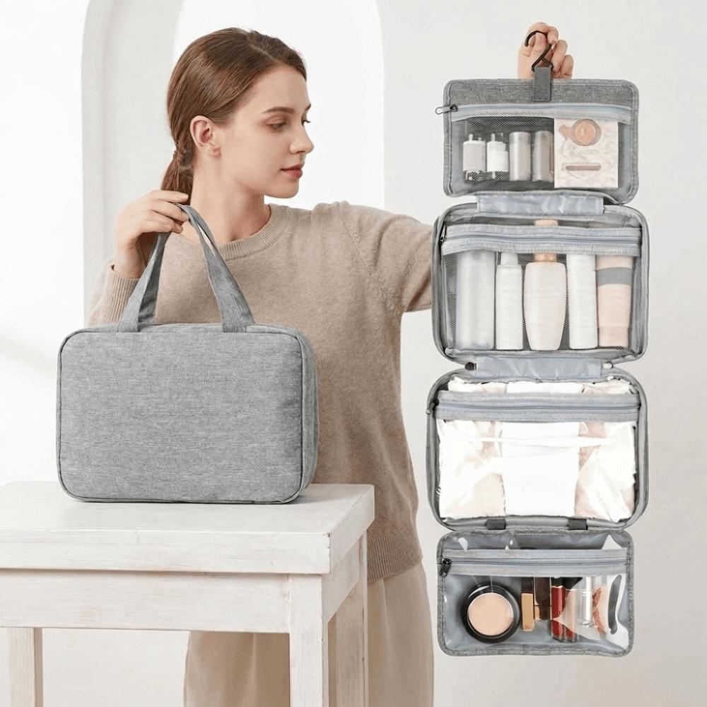 Large Capacity 4 Fold Toiletry Bag Wet Dry Separation Makeup Bag Travel Hanging Wash Bag Home