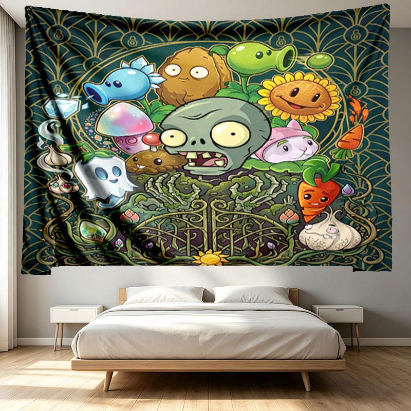 Plants VS Zombies Print Tapestry - Portable Wall Decor Cloth, for Home, Dorm, Travel, Bedroom, Living Room - Ideal Birthday Housewarming Gift